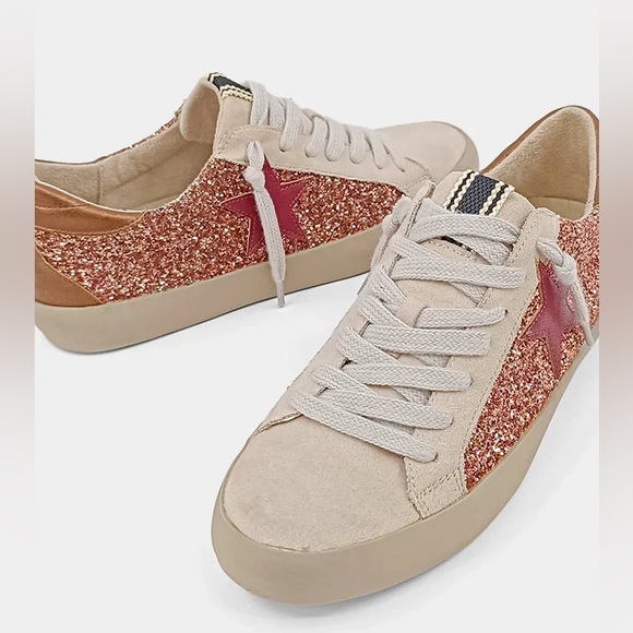 NEW!! ShuShop Paula Glitter Rose Gold Star Women's Sneakers Size 6.5M - Picture 4 of 4